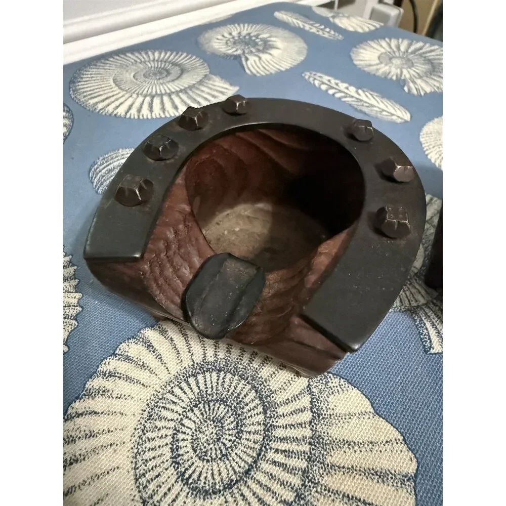 Vintage Wood Horsehoe Ashtray Set Of 2 Western Americana Cowboy